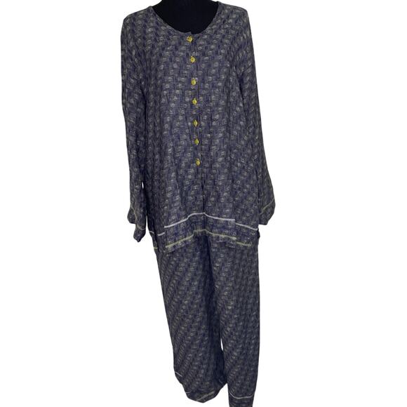 Flax set Blue 100% Linen Top and Bottom Lagenlook Boho Urban‎ Energy Funky edge - Picture 1 of 10